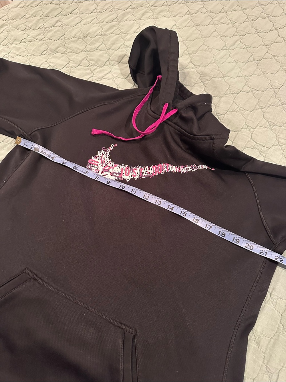 Nike Black Hoodie with Pink Swoosh and Drawstring - Picture 5 of 5
